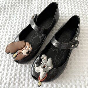 Mini Melissa Lady And The Tramp Black‎ Sparkle Shoe Girls Size 10 Disney Cartoon